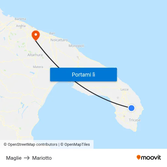 Maglie to Mariotto map