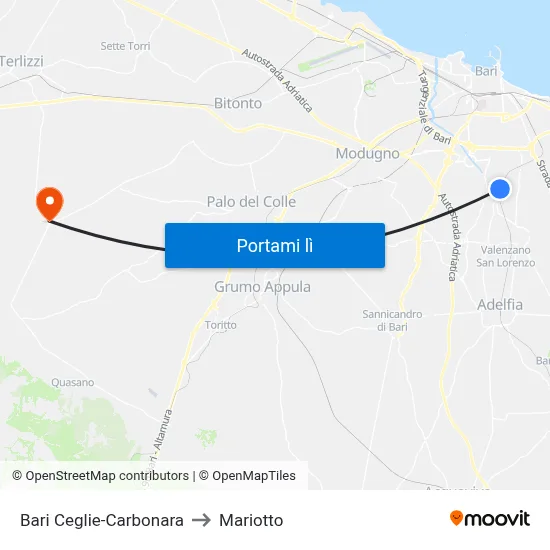 Bari Ceglie-Carbonara to Mariotto map