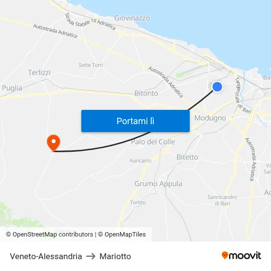 Veneto-Alessandria to Mariotto map