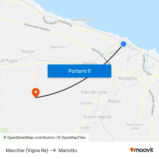 Macchie (Vigna Re) to Mariotto map