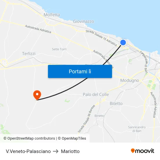 V.Veneto-Palasciano to Mariotto map