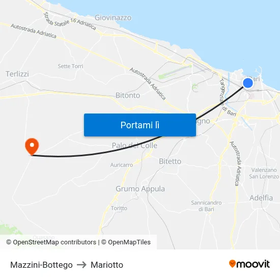 Mazzini-Bottego to Mariotto map