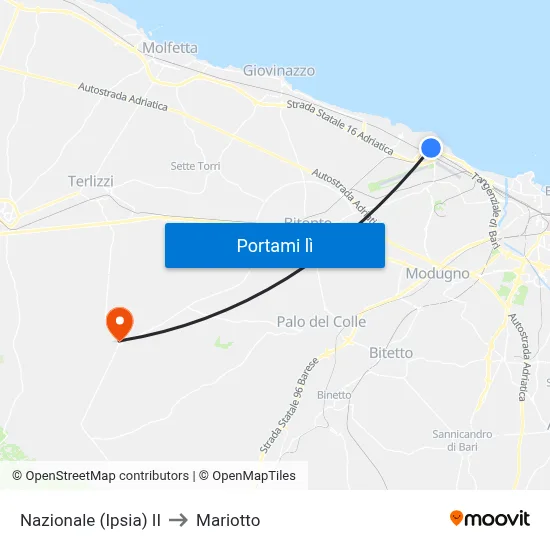 Nazionale (Ipsia) II to Mariotto map