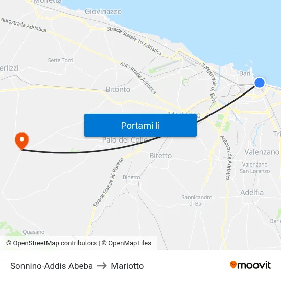 Sonnino-Addis Abeba to Mariotto map
