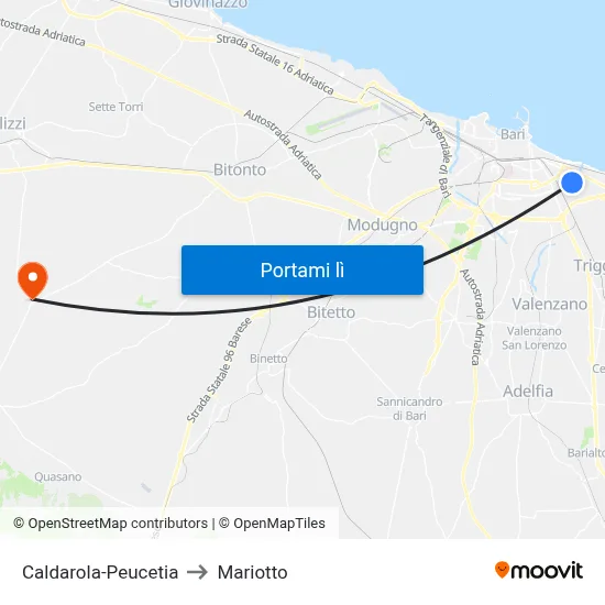 Caldarola-Peucetia to Mariotto map