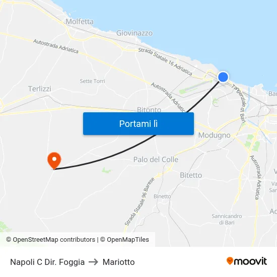 Napoli C Dir. Foggia to Mariotto map