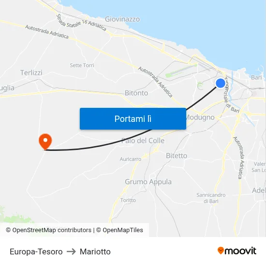 Europa-Tesoro to Mariotto map