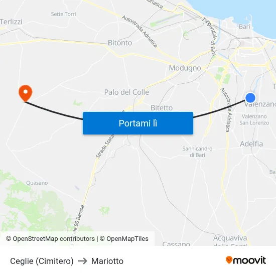 Ceglie (Cimitero) to Mariotto map