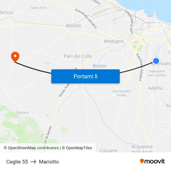 Ceglie 55 to Mariotto map