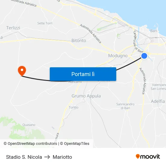 Stadio S. Nicola to Mariotto map