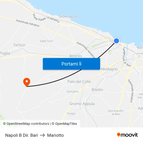 Napoli B Dir. Bari to Mariotto map