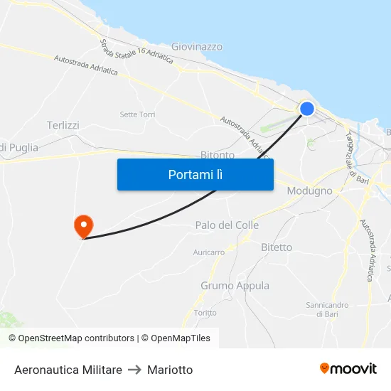 Aeronautica Militare to Mariotto map