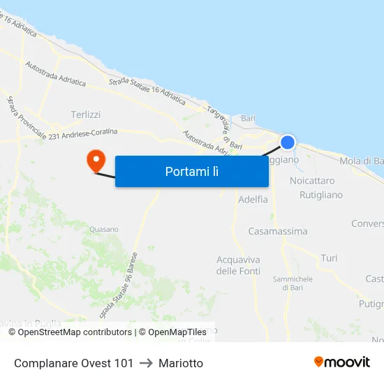 Complanare Ovest 101 to Mariotto map