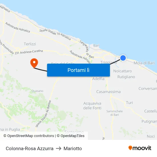 Colonna-Rosa Azzurra to Mariotto map