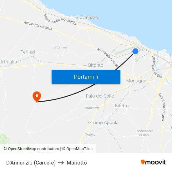 D'Annunzio (Carcere) to Mariotto map