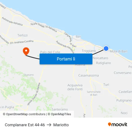 Complanare Est 44-46 to Mariotto map
