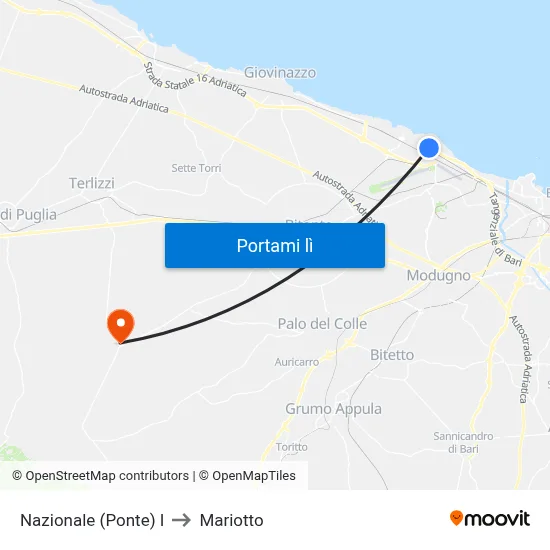 Nazionale (Ponte) I to Mariotto map