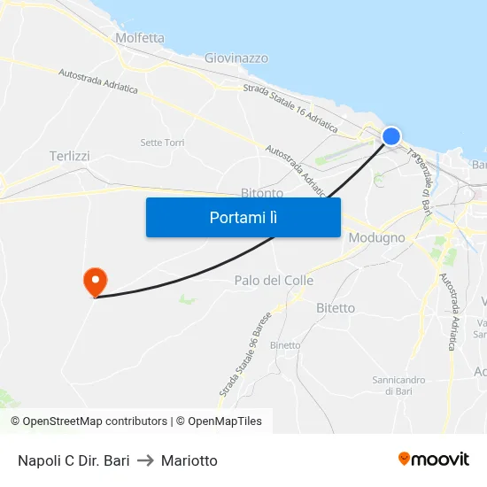 Napoli C Dir. Bari to Mariotto map