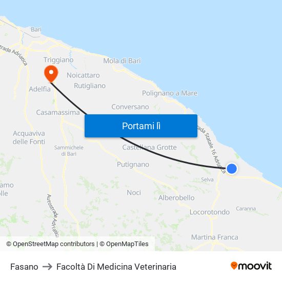 Fasano to Facoltà Di Medicina Veterinaria map