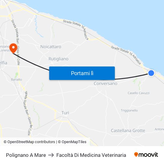 Polignano A Mare to Facoltà Di Medicina Veterinaria map