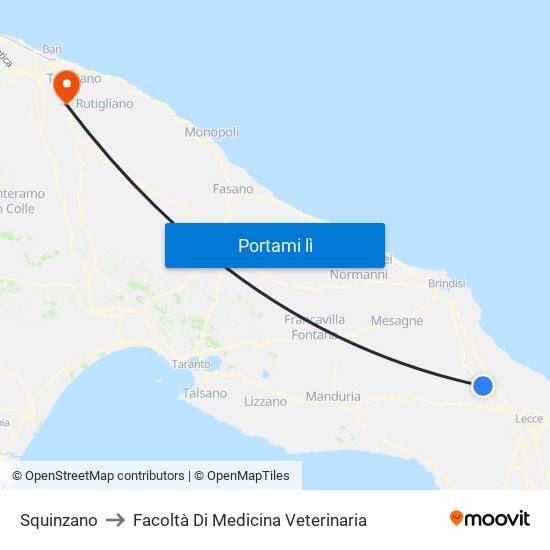 Squinzano to Facoltà Di Medicina Veterinaria map