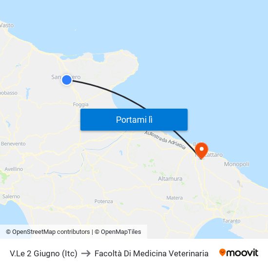 V.Le 2 Giugno (Itc) to Facoltà Di Medicina Veterinaria map