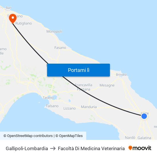 Gallipoli-Lombardia to Facoltà Di Medicina Veterinaria map