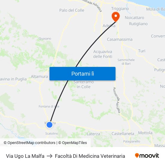 Via Ugo La Malfa to Facoltà Di Medicina Veterinaria map