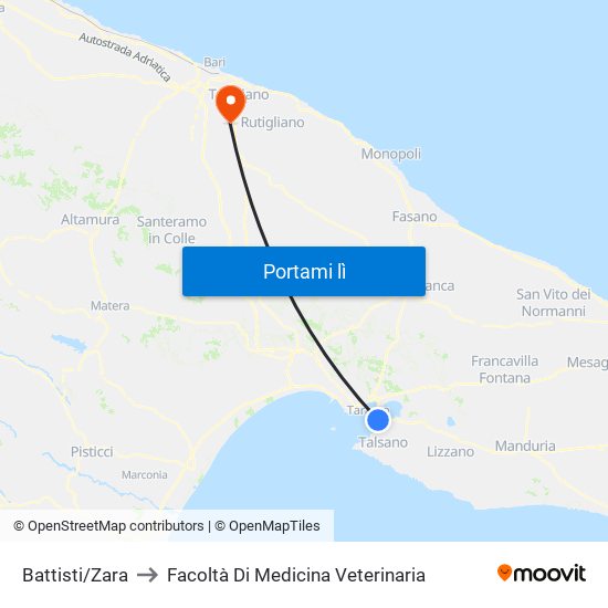 Battisti/Zara to Facoltà Di Medicina Veterinaria map
