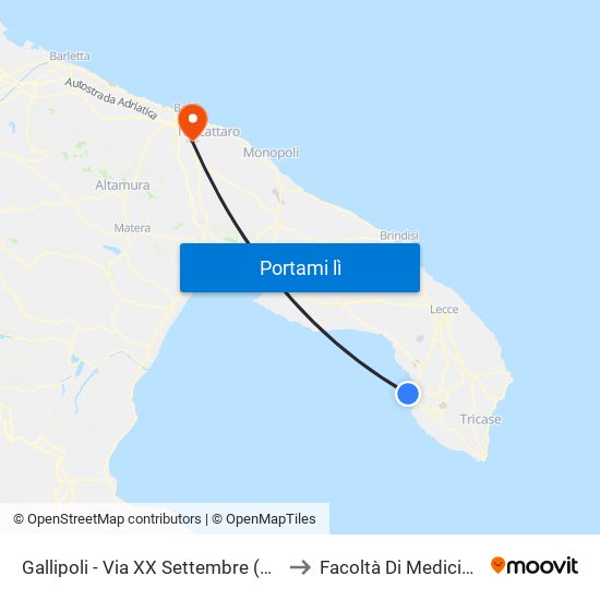 Gallipoli - Via XX Settembre (Stazione Ferroviaria) to Facoltà Di Medicina Veterinaria map