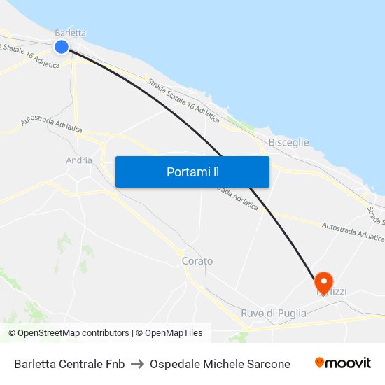 Barletta Centrale Fnb to Ospedale Michele Sarcone map