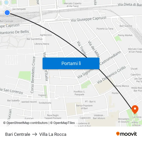 Bari Centrale to Villa La Rocca map