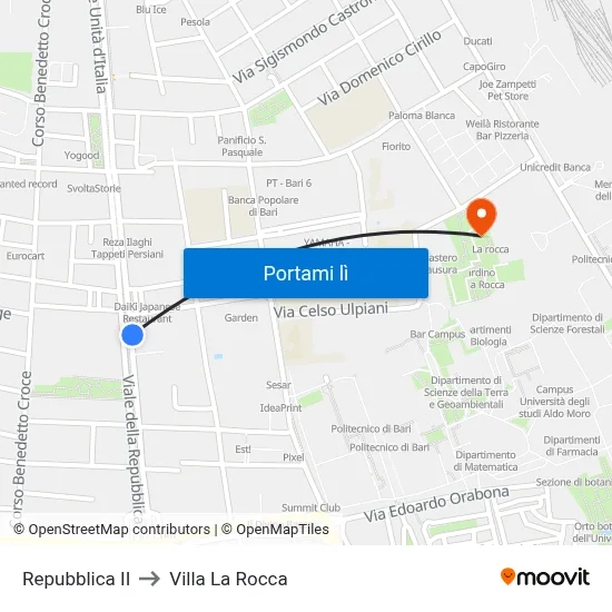 Repubblica II to Villa La Rocca map
