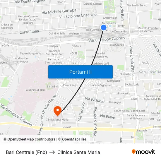 Bari Centrale (Fnb) to Clinica Santa Maria map
