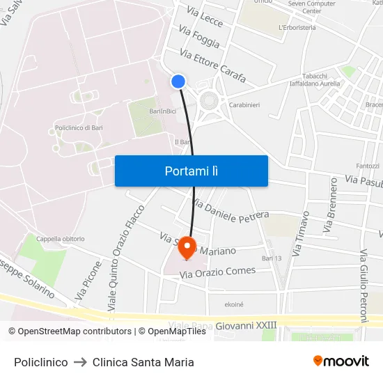 Policlinico to Clinica Santa Maria map