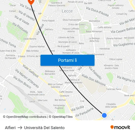 Alfieri to Università Del Salento map
