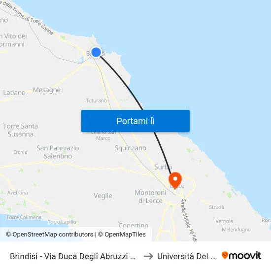 Brindisi - Via Duca Degli Abruzzi Ang. Via Bafile to Università Del Salento map