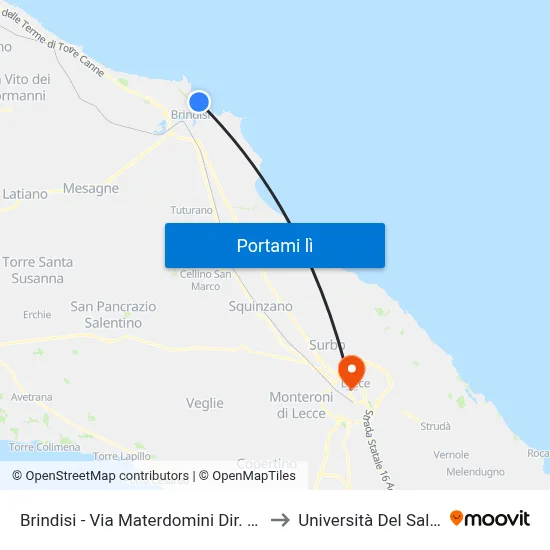 Brindisi - Via Materdomini Dir. Casale to Università Del Salento map