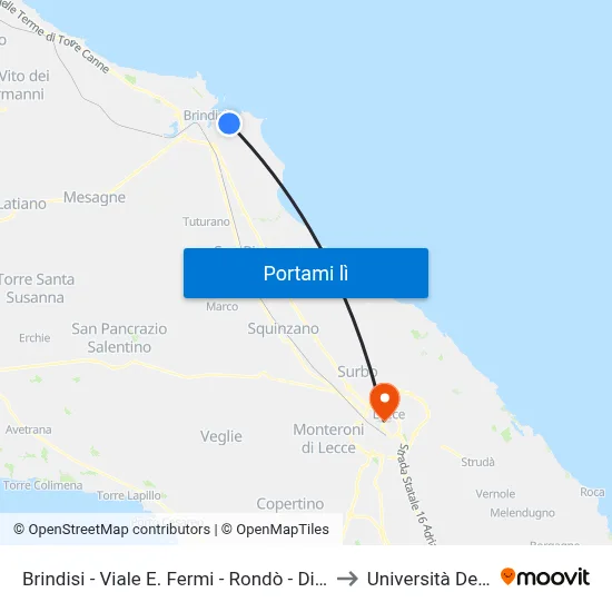 Brindisi - Viale E. Fermi - Rondò - Dir. Z.I. - Di Fr. Palma to Università Del Salento map