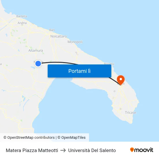 Matera Piazza Matteotti to Università Del Salento map