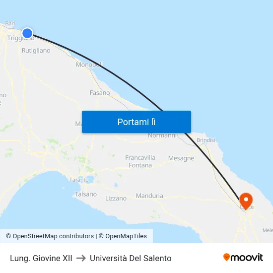 Lung. Giovine XII to Università Del Salento map