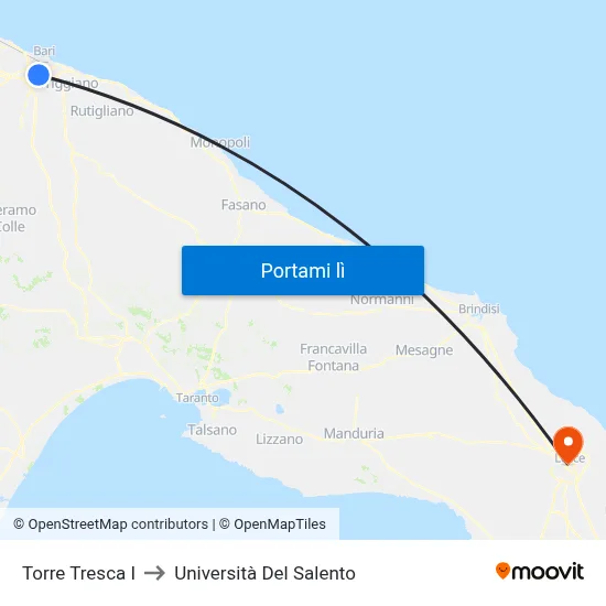 Torre Tresca I to Università Del Salento map