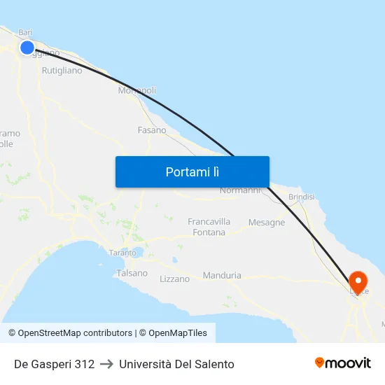 De Gasperi 312 to Università Del Salento map
