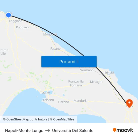 Napoli-Monte Lungo to Università Del Salento map