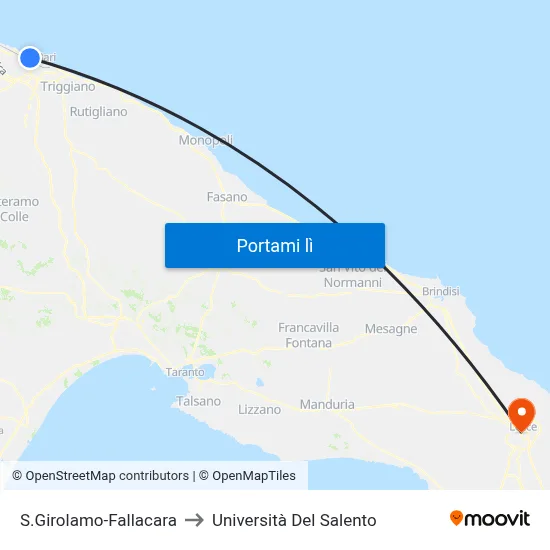 S.Girolamo-Fallacara to Università Del Salento map