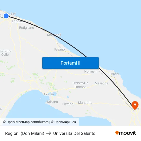 Regioni (Don Milani) to Università Del Salento map