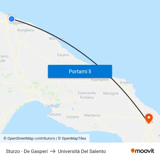 Sturzo - De Gasperi to Università Del Salento map