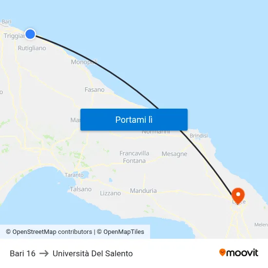 Bari 16 to Università Del Salento map