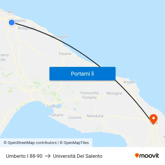 Umberto I 88-90 to Università Del Salento map