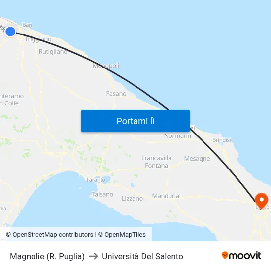 Magnolie (R. Puglia) to Università Del Salento map